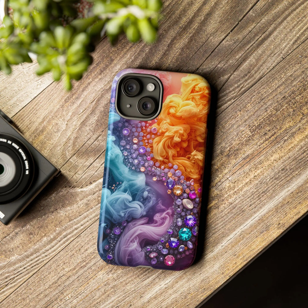 Phone case with jewels and colorful smoke