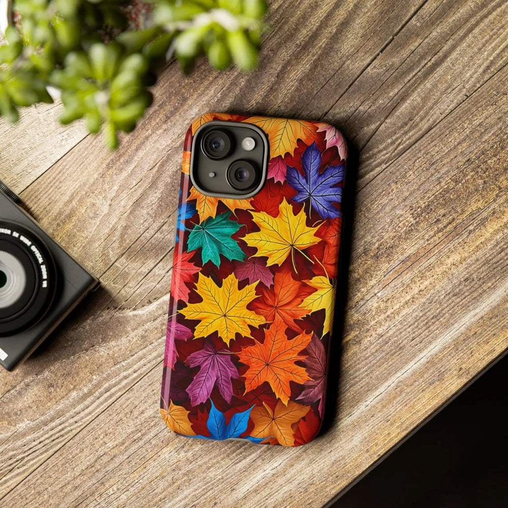 Phone case with vibrant autumn leaves