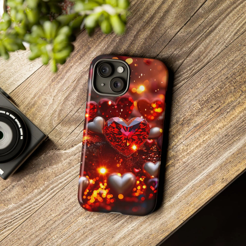 Phone case with ruby red hearts