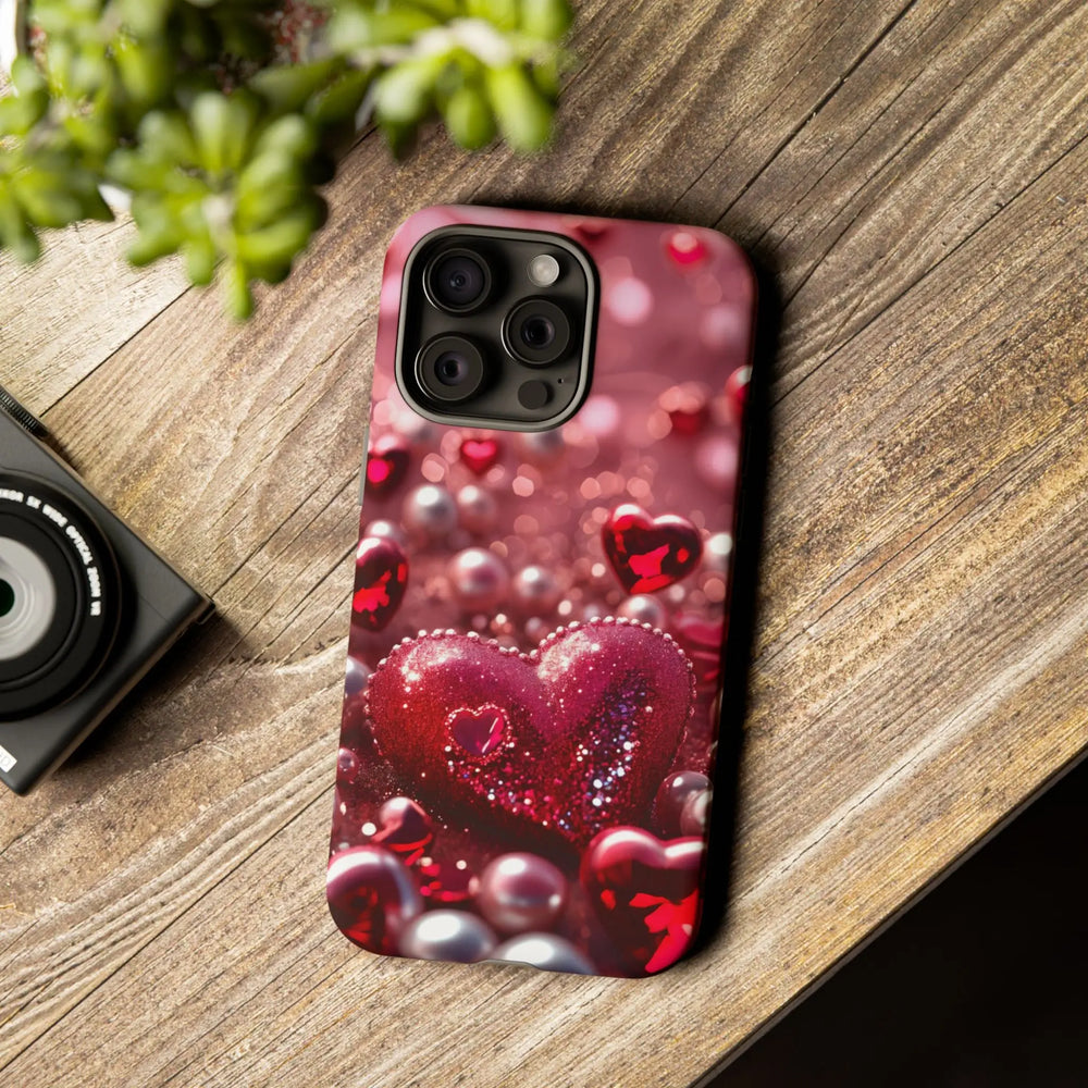 Phone Case with red 3D hearts