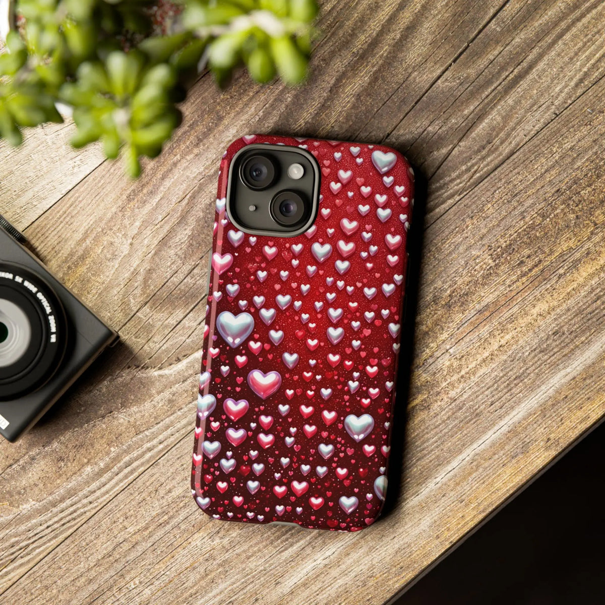 Mobile Phone Case with Small Red and White Hearts