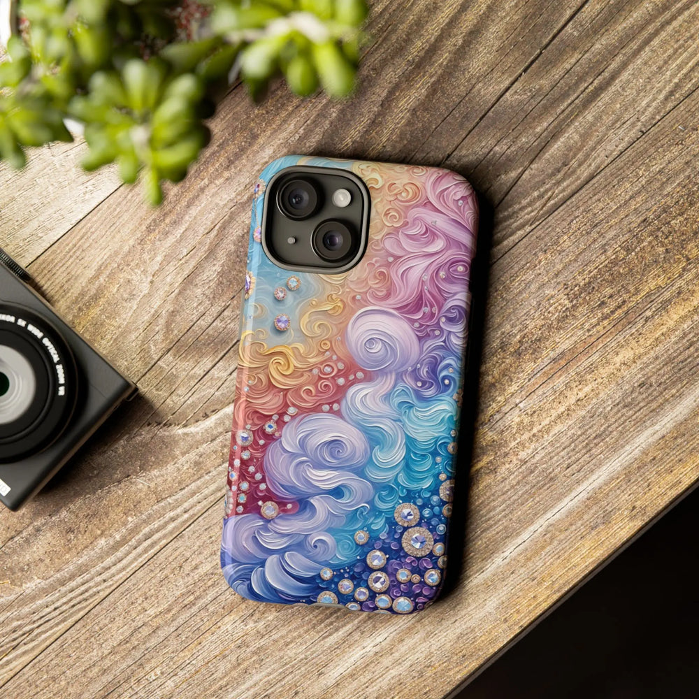 Phone Case with Jewels set among swirls of pastel paint