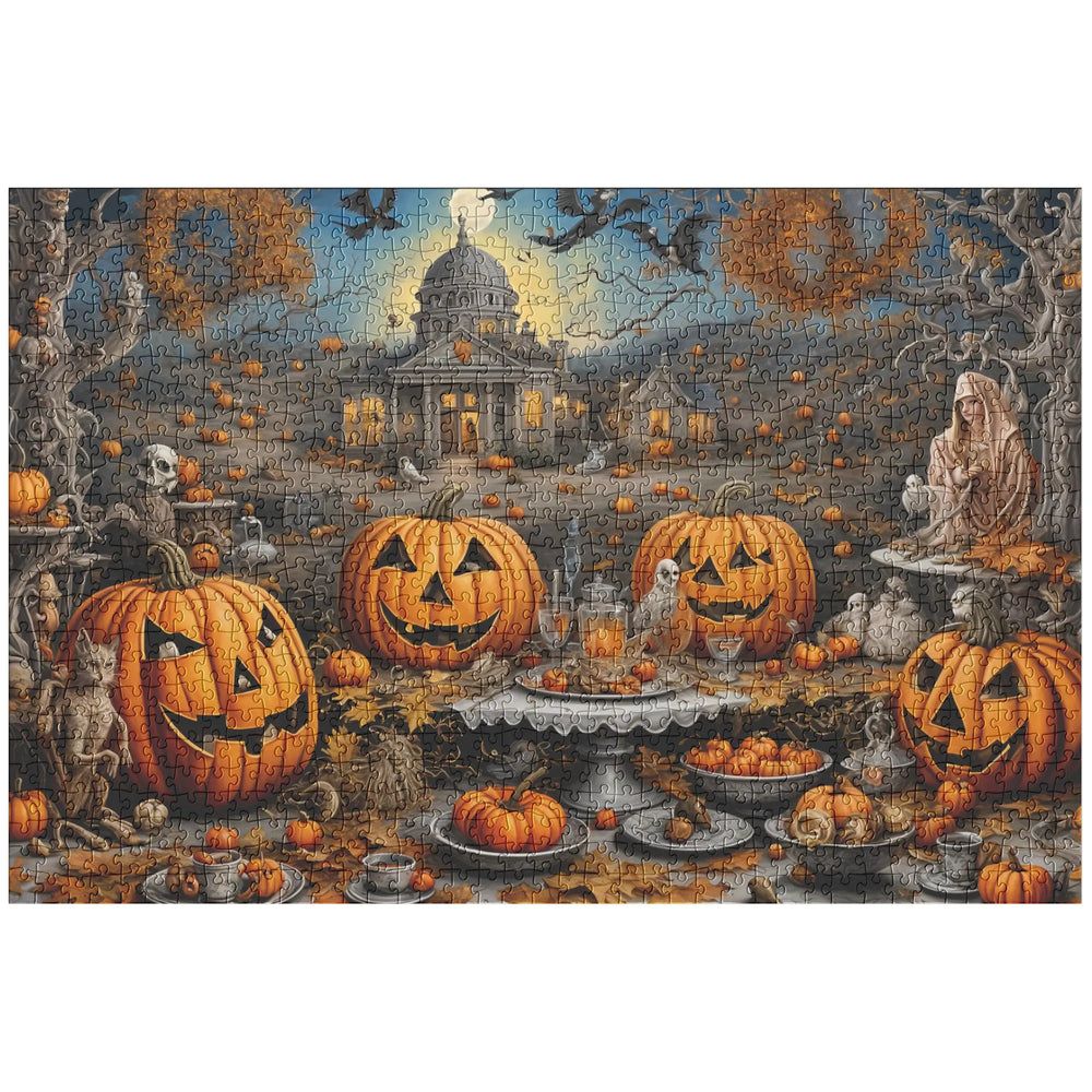 Halloween Puzzle of a haunted house and lots of jack-o-lanterns