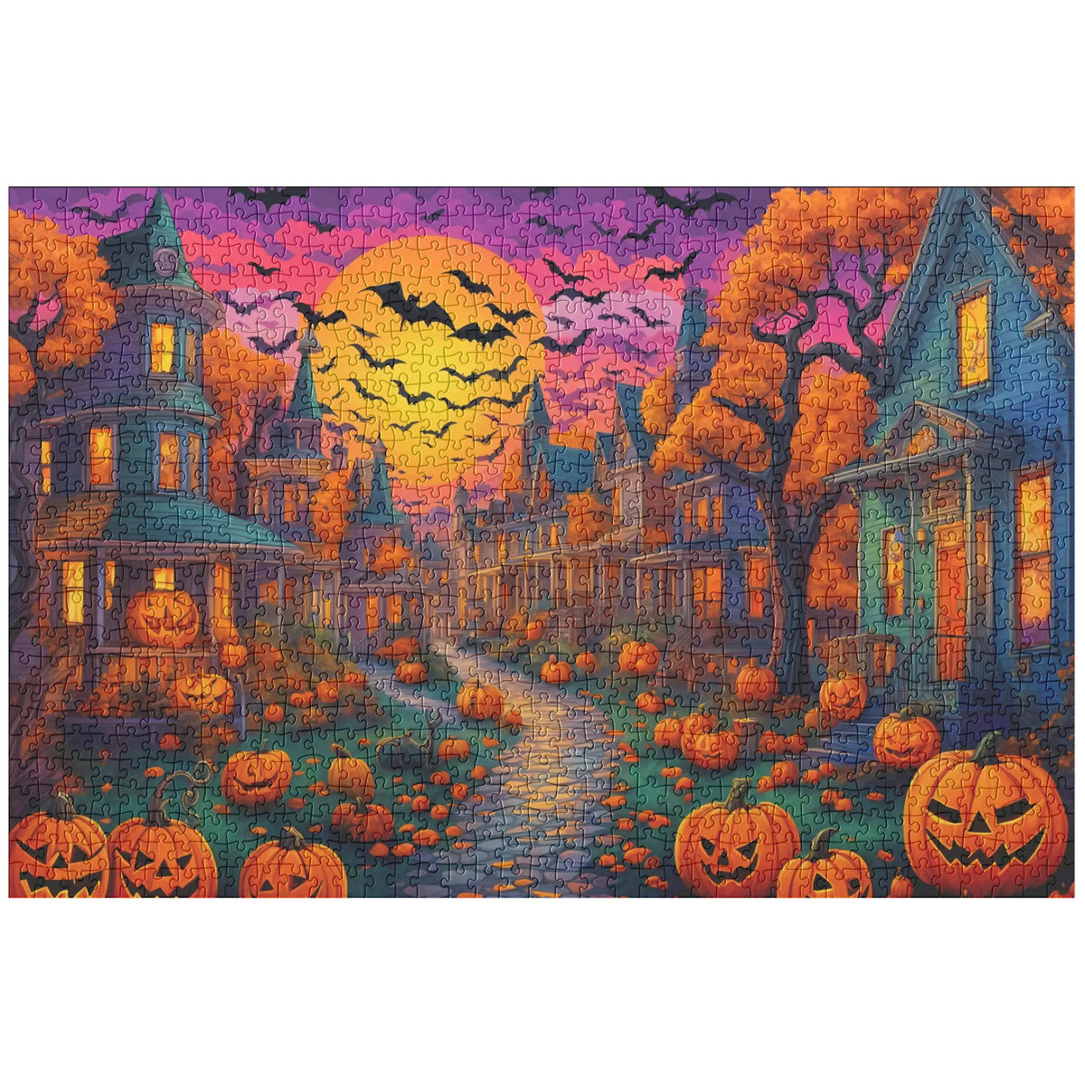 Halloween Jigsaw Puzzle with a spooky town scene